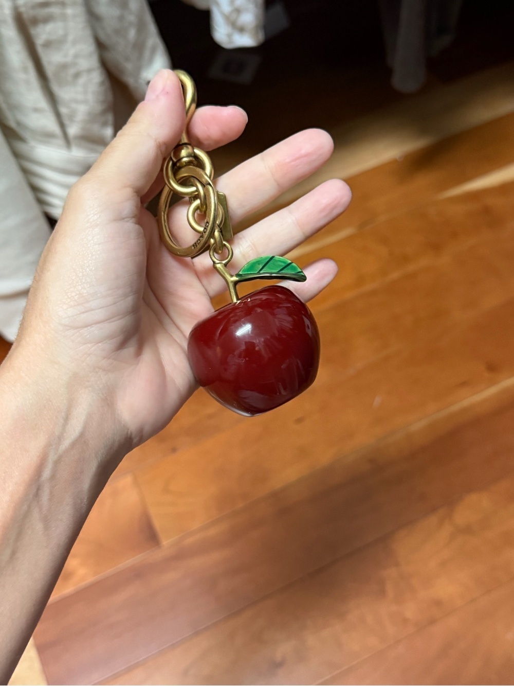 Apple Charm Keychain in Red with Green Leaf